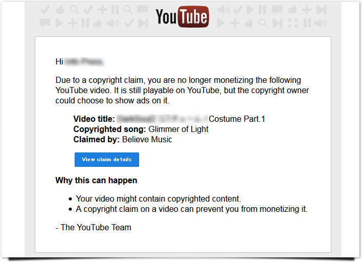 Youtube著作権違反メール