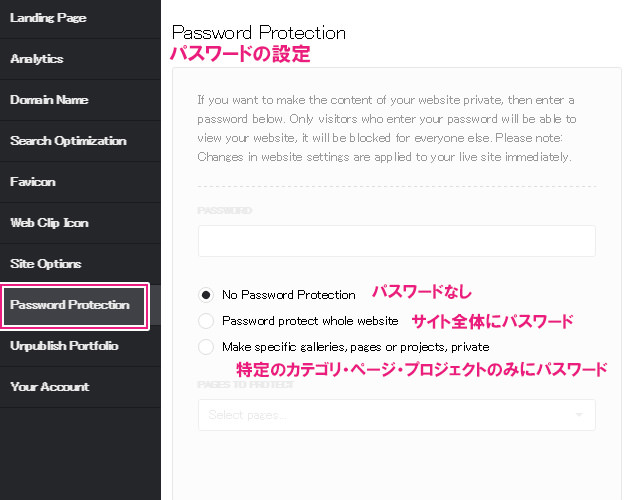 Password Protection（パスワード設定）