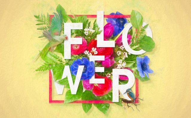Photoshop 花で彩られたフローラル タイポグラフィ