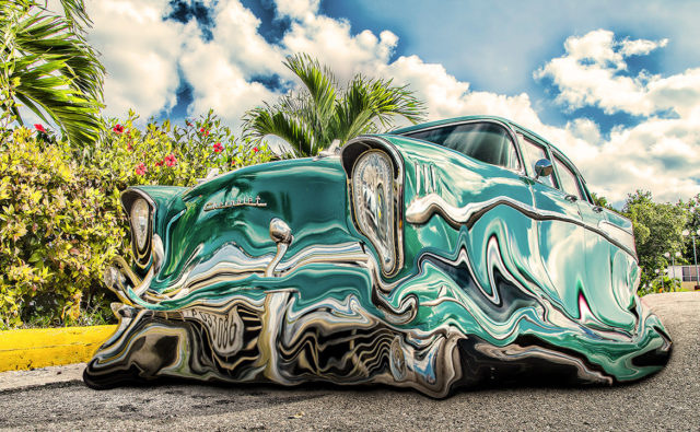 Photoshop liquid Car / 液体化する車 のチュートリアルの完成図